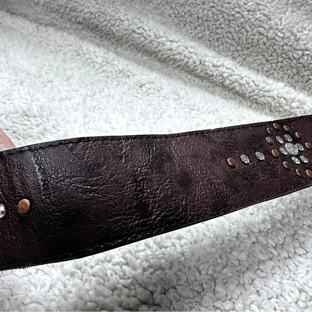 Copper Studded Rhinestone Vegan Boho Belt, Copper Colored Buckle